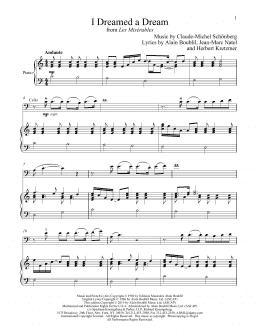 page one of I Dreamed A Dream (from Les Miserables) (Cello and Piano)