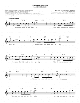 page one of I Dreamed A Dream (from Les Miserables) (Easy Lead Sheet / Fake Book)