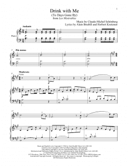 page one of Drink With Me (To Days Gone By) (from Les Miserables) (Violin and Piano)