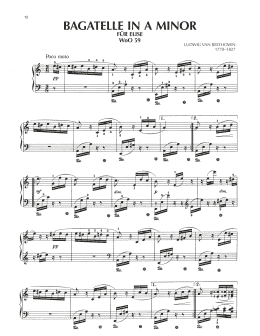 page one of Bagatelle In A Minor "Fur Elise," WoO 59 (Piano Solo)