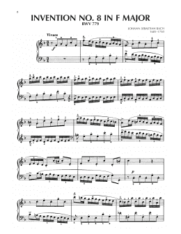 page one of Invention No. 8 In F Major, BWV 779 (Piano Solo)