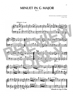 page one of Minuet In G Major, K. 1 (Piano Solo)