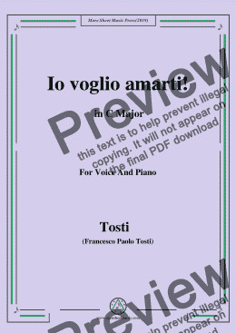 page one of Tosti-Io voglio amarti! in C Major,For Voice&Pno
