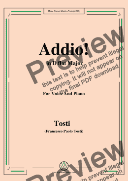 page one of Tosti-Addio! in D flat Major,For Voice&Pno