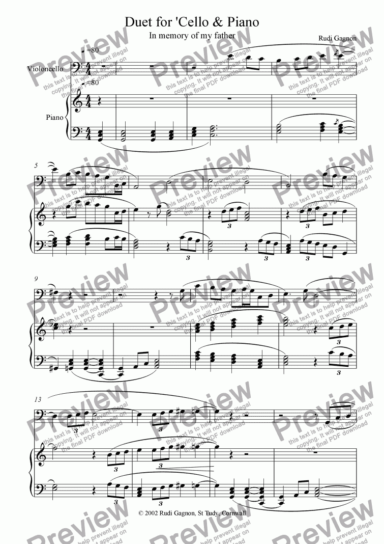 page one of Duet for 'Cello & Piano