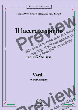 page one of Verdi-Il lacerate spirito(A te l'estremo addio), for Cello and Piano