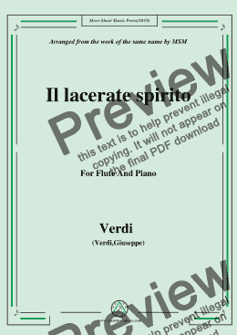 page one of Verdi-Il lacerate spirito(A te l'estremo addio), for Flute and Piano
