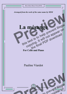 page one of Viardot-La mésange, for Cello and Piano