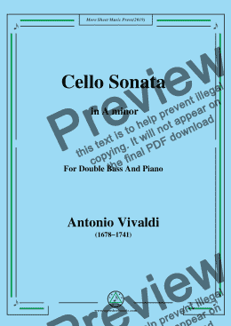 page one of Vivaldi-Cello Sonata in a minor,Op.14 RV 43,from '6 Cello Sonatas,Le Clerc'
