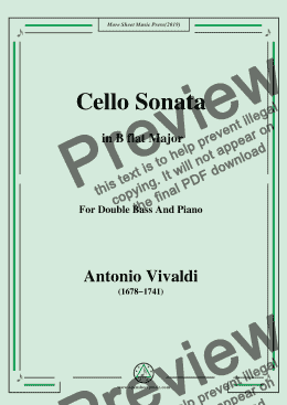 page one of Vivaldi-Cello Sonata in B flat Major,Op.14 RV 45,from '6 Cello Sonatas,Le Clerc'