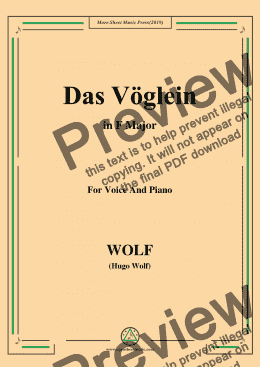page one of Wolf-Das Vöglein in F Major