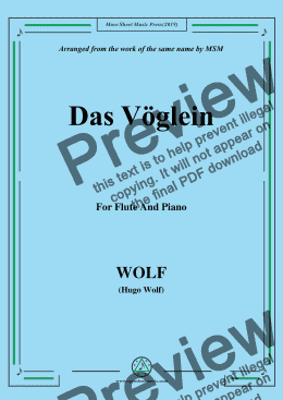 page one of Wolf-Das Vöglein, for Flute and Piano