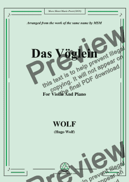 page one of Wolf-Das Vöglein, for Violin and Piano