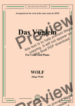 page one of Wolf-Das Vöglein, for Cello and Piano