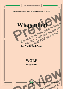 page one of Wolf-Wiegenlied, for Violin and Piano