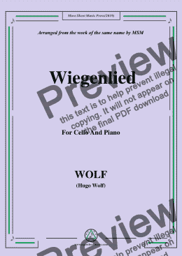page one of Wolf-Wiegenlied, for Cello and Piano