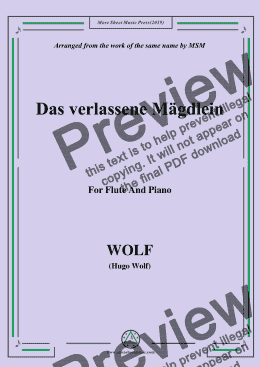 page one of Wolf-Das verlassene Mägdlein, for Flute and Piano