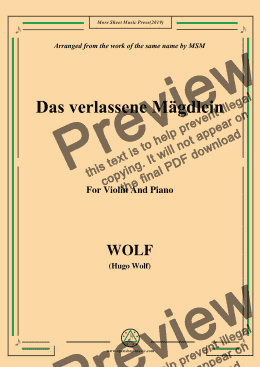 page one of Wolf-Das verlassene Mägdlein, for Violin and Piano