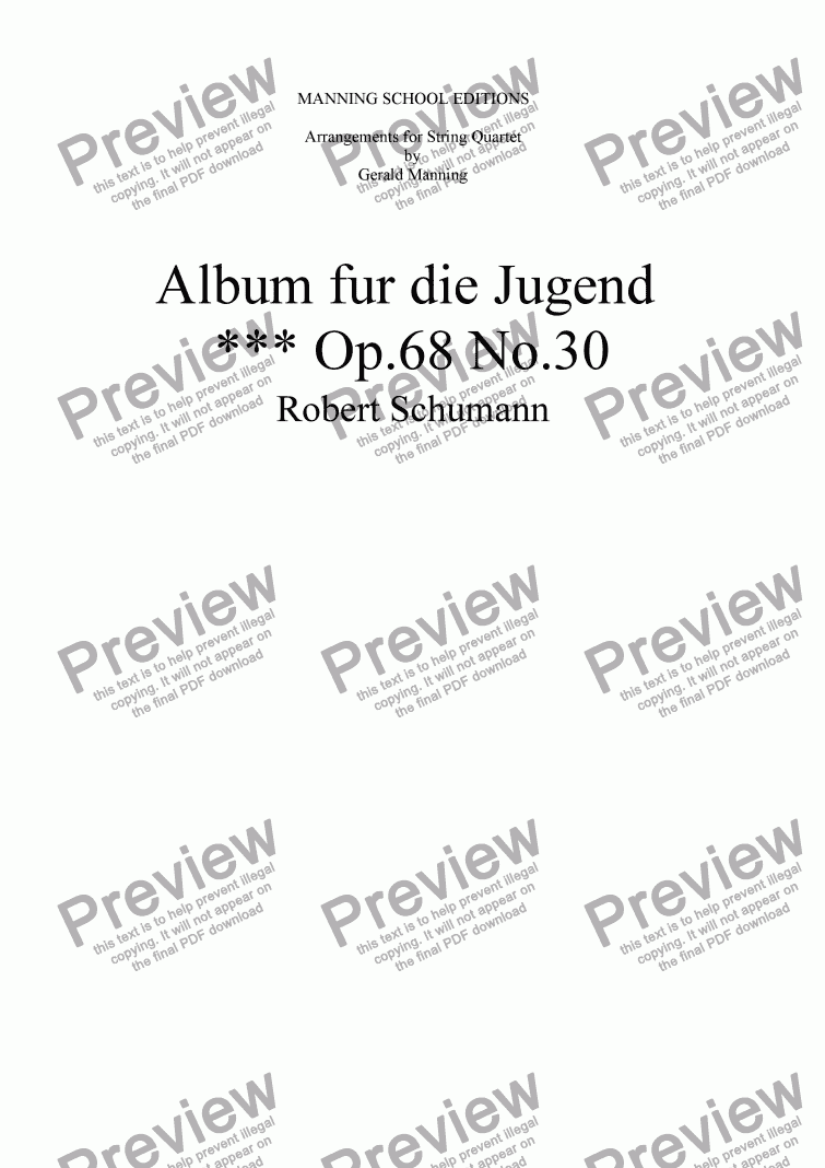 page one of SCHUMANN, R. - ***, Op.68 No.30 from Album fur die Jugend - arr. for String Quartet by Gerald Manning