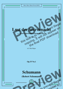 page one of Schumann-Lust der Sturmnacht,Op.35 No.1 in E flat Major,for Voice&Pano