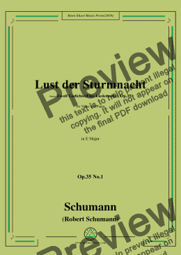 page one of Schumann-Lust der Sturmnacht,Op.35 No.1 in E Major,for Voice&Pano