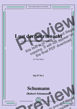 page one of Schumann-Lust der Sturmnacht,Op.35 No.1 in G flat Major,for Voice&Pano