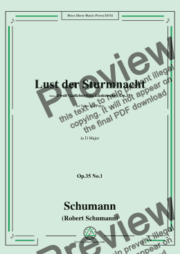 page one of Schumann-Lust der Sturmnacht,Op.35 No.1 in D Major,for Voice&Pano