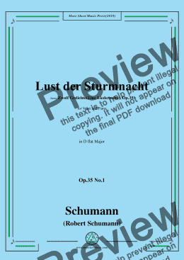 page one of Schumann-Lust der Sturmnacht,Op.35 No.1 in D flat Major,for Voice&Pano