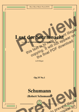 page one of Schumann-Lust der Sturmnacht,Op.35 No.1 in B Major,for Voice&Pano
