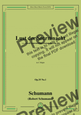 page one of Schumann-Lust der Sturmnacht,Op.35 No.1 in C Major,for Voice&Pano