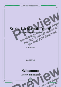 page one of Schumann-Stirb, Lieb' und Freud',Op.35 No.2 in B flat Major,for Voice&Piano