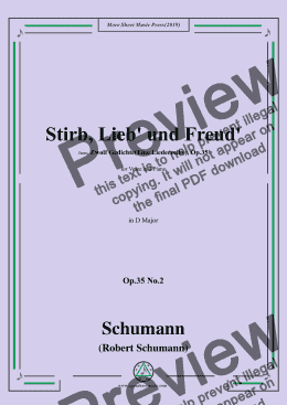 page one of Schumann-Stirb, Lieb' und Freud',Op.35 No.2 in D Major,for Voice&Piano
