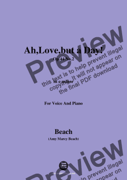 page one of A. M. Beach-Ah,Love,but a Day!,Op.44 No.2,in e minor,for Voice and Piano