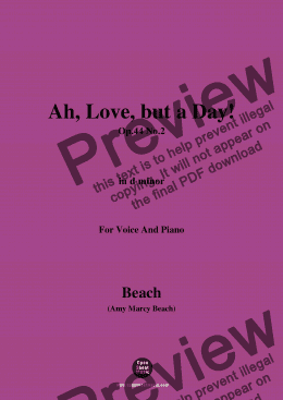 page one of A. M. Beach-Ah,Love,but a Day!,Op.44 No.2,in d minor,for Voice and Piano