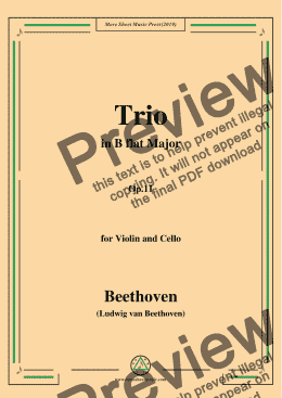 page one of Beethoven-Trio in B flat Major,Op.11,for Violin and Cello