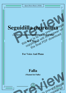 page one of Falla-Seguidilla murciana,in F Major,for Voice and Piano