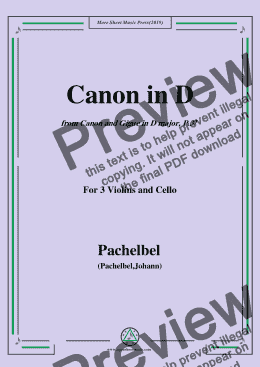 page one of Pachelbel-Canon in D,P.37,No.1,for 3 Violins and Cello