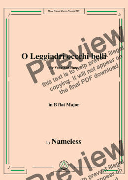 page one of Nameless-O Leggiadri occchi belli,in B flat Major,for Voice&Piano
