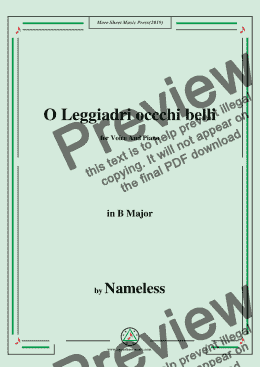 page one of Nameless-O Leggiadri occchi belli,in B Major,for Voice&Piano