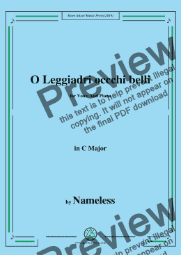 page one of Nameless-O Leggiadri occchi belli,in C Major,for Voice&Piano