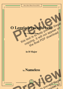 page one of Nameless-O Leggiadri occchi belli,in D Major,for Voice&Piano
