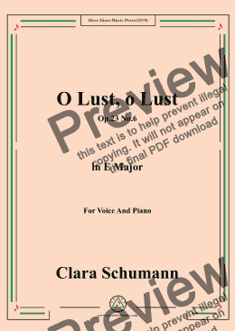page one of Clara-O Lust,o Lust,Op.23 No.6,from'6 Lieder,Op.23',in E Major,for Voice and Piano