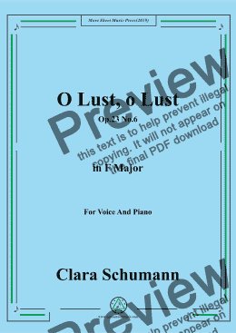 page one of Clara-O Lust,o Lust,Op.23 No.6,in F Major,for Voice and Piano