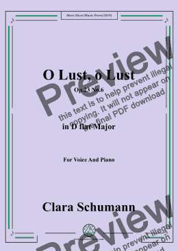 page one of Clara-O Lust,o Lust,Op.23 No.6,in D flat Major,for Voice and Piano