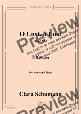 page one of Clara-O Lust,o Lust,Op.23 No.6,in D Major,for Voice and Piano