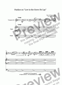 page one of Fanfare on "Low in the Grave He Lay" for Bb Trumpet High Range and Organ