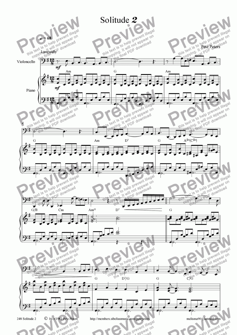 page one of Solitude 2 ['Cello version]
