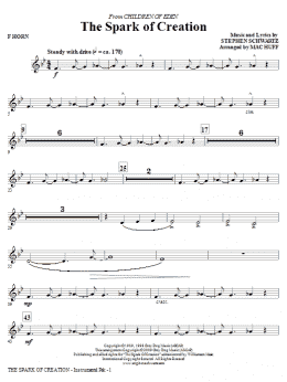 page one of The Spark of Creation (from Children of Eden) - F Horn (Choir Instrumental Pak)