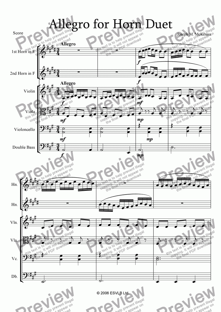 page one of Allegro for Horn Duet