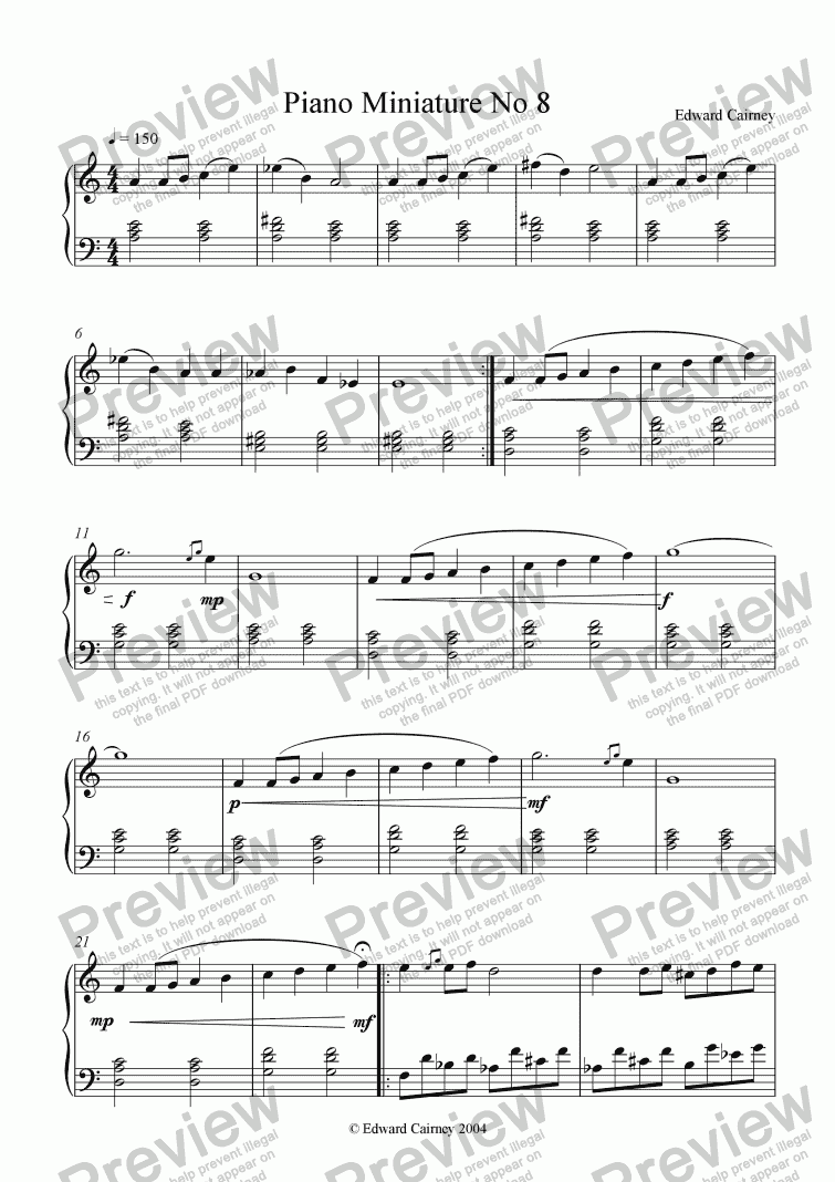page one of Piano Miniature No.8